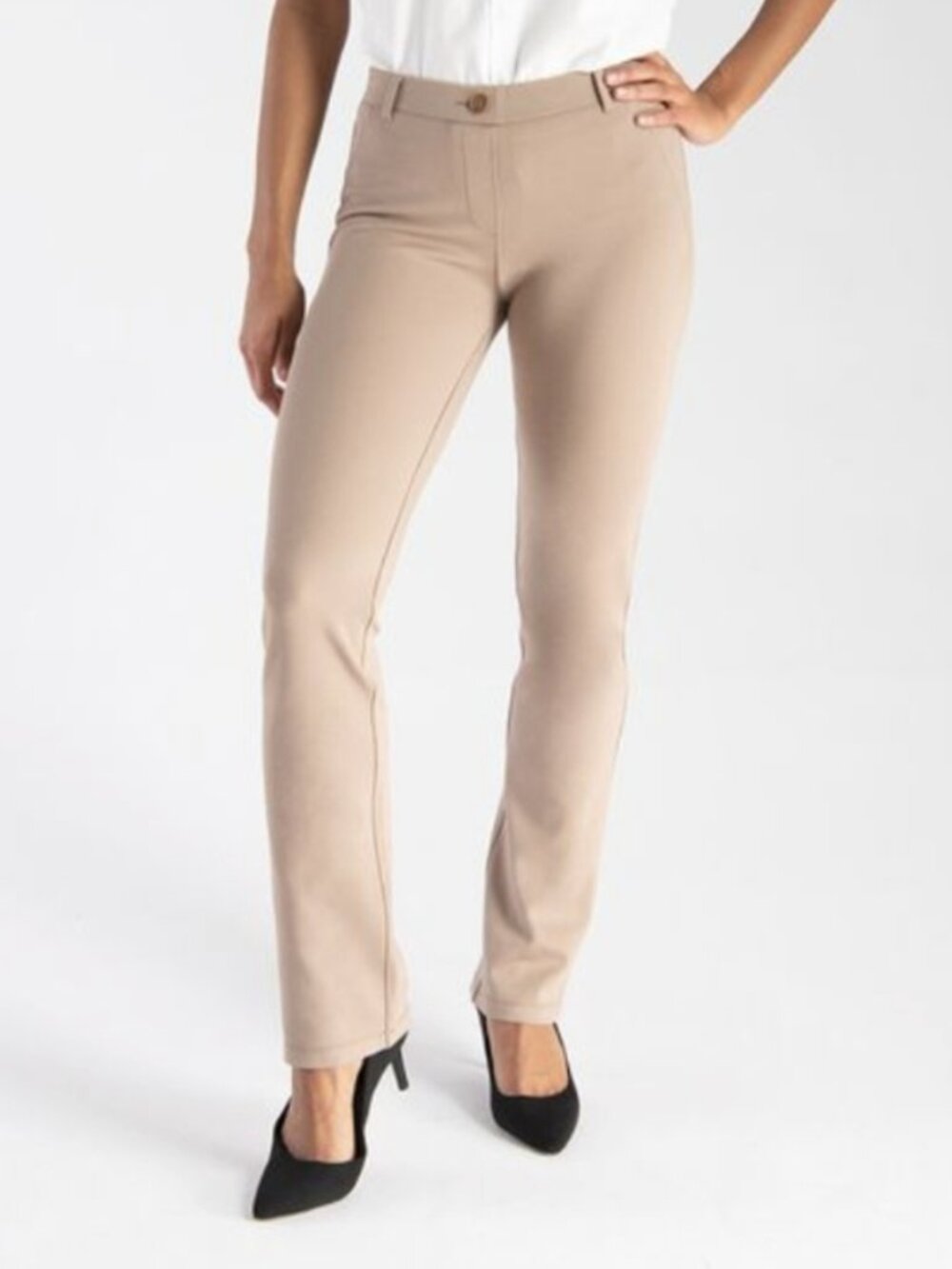 New Betabrand Khaki Twill Straight Dress Pant Yoga Pants Small Long Tall